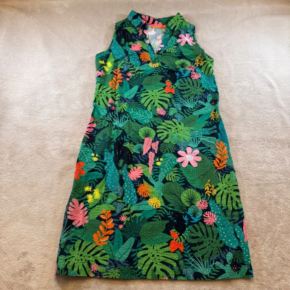 Vilagallo Jungle Print Shift Dress Tropical Safari Resort Vacation SZ EU 36/US 4 - Picture 2 of 16